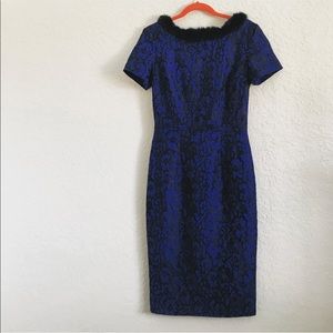 Tatyana Black and Blue fur collared dress